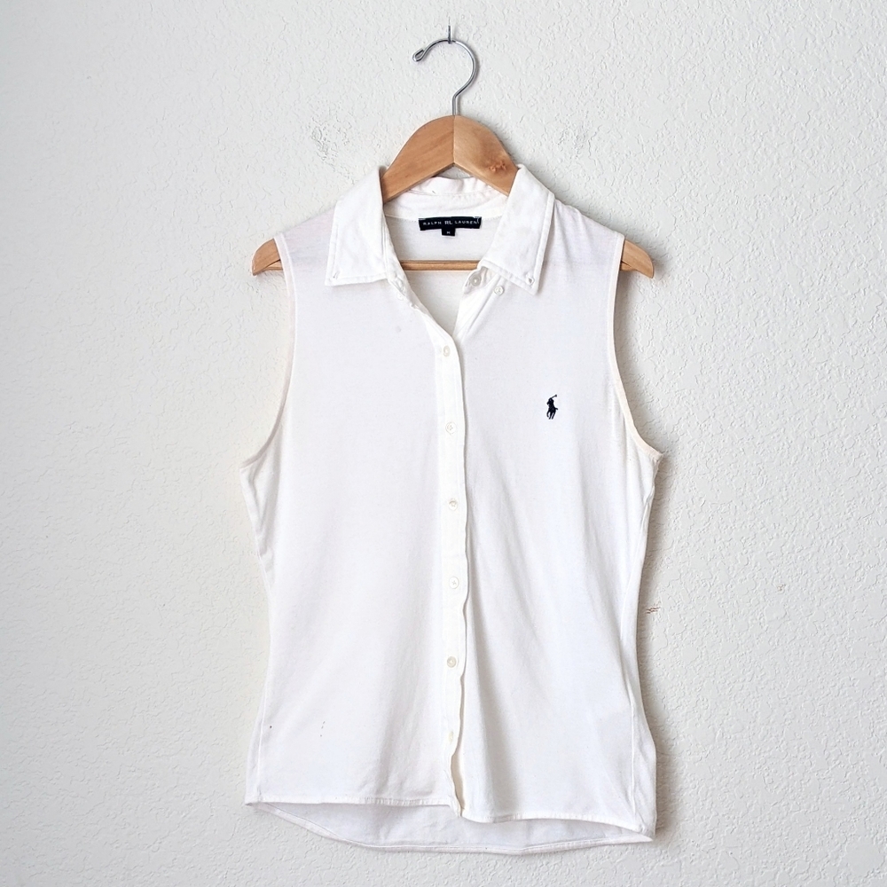 ralph lauren japan white sleeveless polo collared tank top